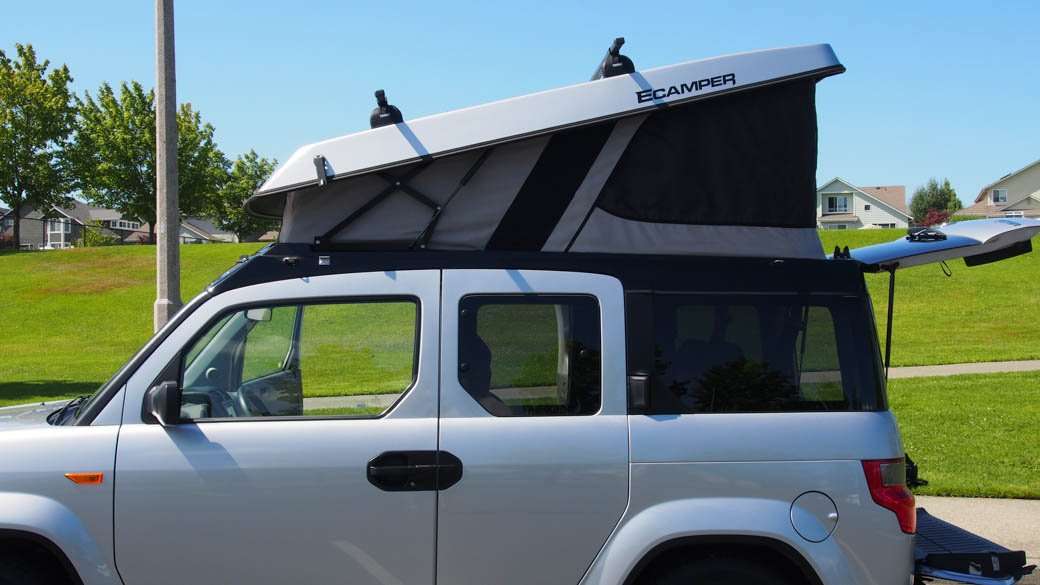 2010 2011 Ultimate Outdoor Silver Honda element ecamper rooftent tent camping camp extended space microcamper vanlife