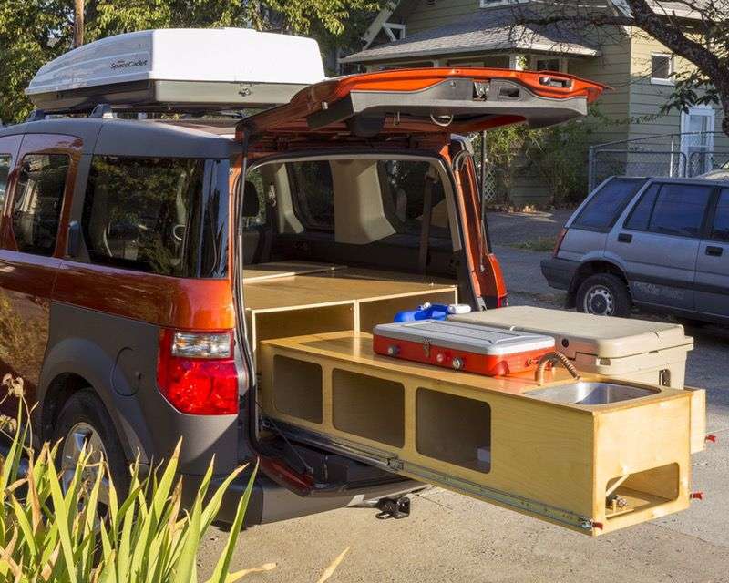 Honda Element Camper Conversions Slide Out Kitchen Fridge