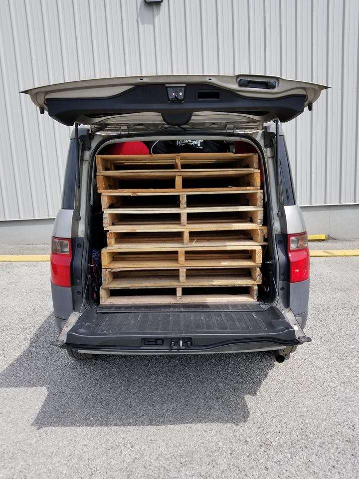 Honda Element Interior 8 eight shipping pallets fit inside the Cargo Area 2