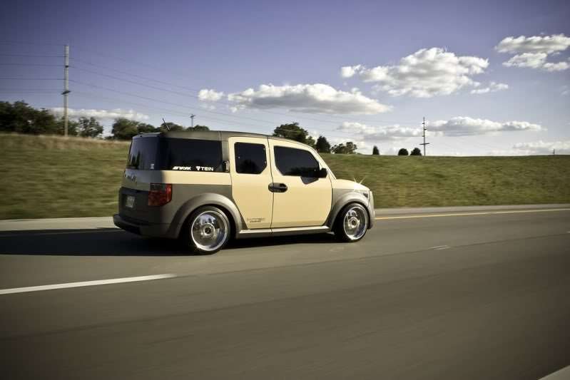 2005 Khaki Honda Element Lowered on Work Wheels