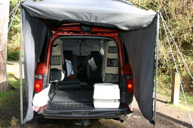 Red honda element outdoor tent poles tarp extended living space storge