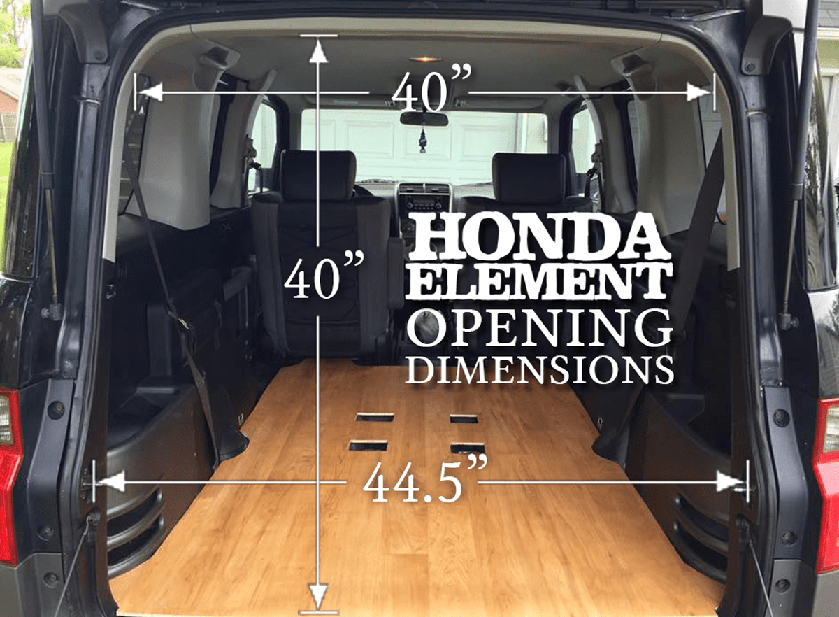 Original Honda Element rear-opening diagram with 40 inch by 40 inch and 44.5 inch marked measurements