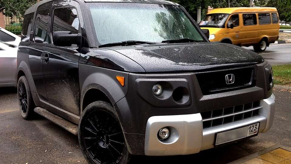 black silver honda element homemade diy custom made headlights head lights lamps projector fogs nerf bars sidesteps black rims