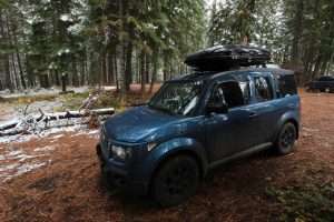 Blue Honda Element Roof Rack Box Rims Blacked Out Headlights Camping Woods Outdors