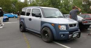 Silver Honda Element Blue Plastics Lowered Offset Wheels Rims Craigers Fog Lights Tints Ram Bar BF Goodwrich Radial TA