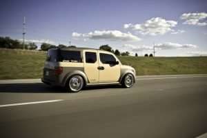 2005 Khaki Honda Element Lowered on Work Wheels