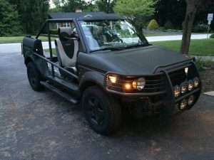 flat black honda element jeep cut nodoors chopped offroad bash bull bar rollcage seat covers fog lights total custom trail truck