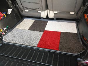 honda element cool mod diy rear interior carpet over rubber cargo mat floor red white grey brown