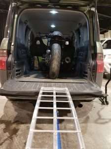 Honda Element Interior Dimensions cargo area space with motorcycle inside ramps