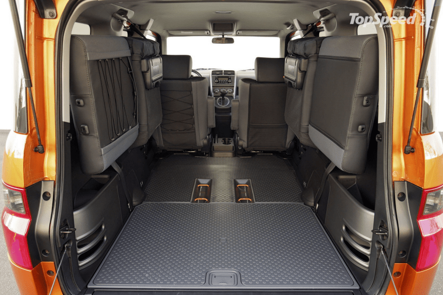 honda element interior configuration both rear seats folded up against the wall