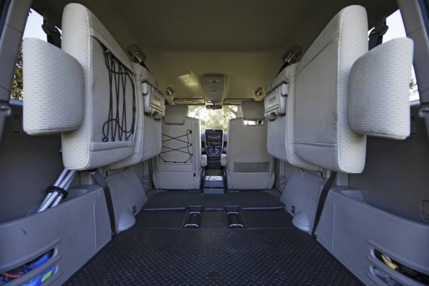 honda element interior configuration both rear seats folded up against the wall